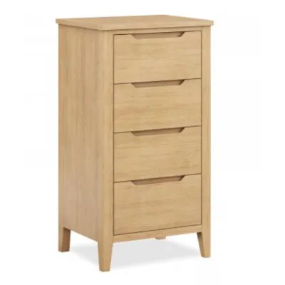 Modern Style Natural Oak 4 Drawer Tall Chest with Recessed Handles