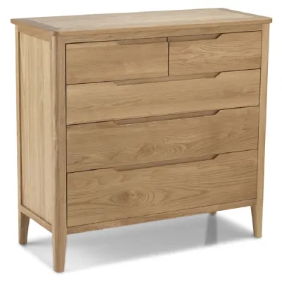 Modern Solid Oak 2 Over 3 Drawer Chest with Integrated Handles