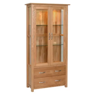 White Oak 2 Door 2 Drawer Glazed Tall Display Cabinet