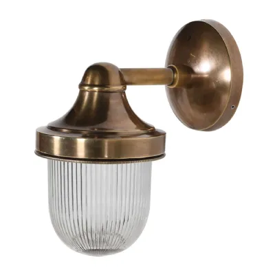 Brass Ribbed Glass Outdoor Wall Light
