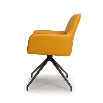 Ochre Yellow Leather Swivel Dining Chair Black Metal Legs