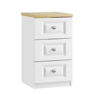 White and Hickory Oak 3 Drawer Bedside
