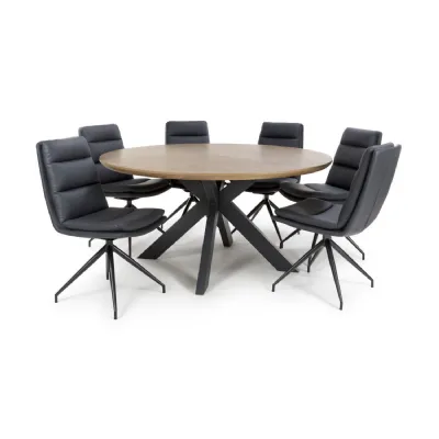 Black Leather 360 Degree Swivel Dining Chair