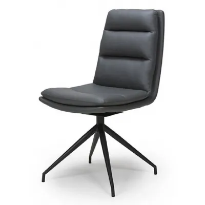 Grey Leather Swivel Dining Chair Black Metal Legs