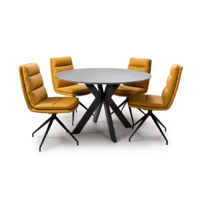Yellow Leather Swivel Dining Chair Black Metal Legs
