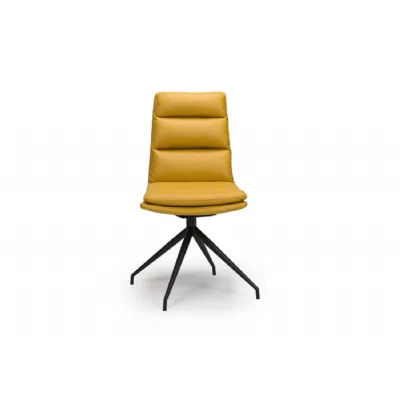 Set of 4 Yellow Leather Swivel Dining Chairs Black Legs