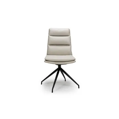 Taupe Cream Leather Swivel Dining Chair Black Metal Legs
