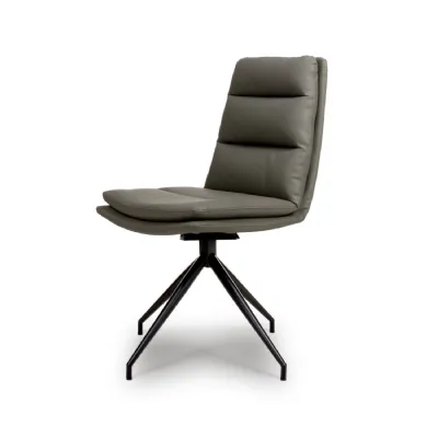Truffle Grey Leather Swivel Dining Chair