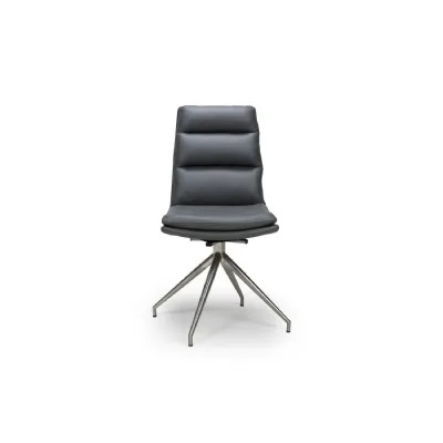 Grey Leather Swivel Dining Chair Brushed Steel Metal Legs