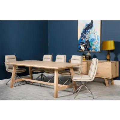 Cream Leather Swivel Dining Chair Brushed Steel Legs