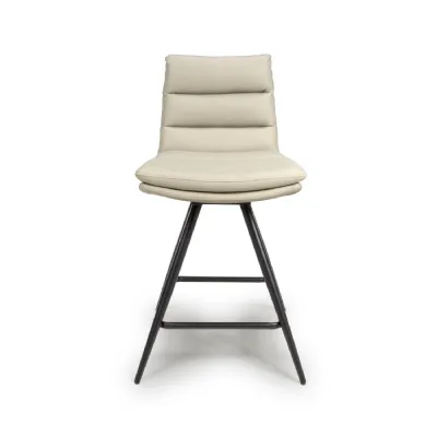 Cream Leather Swivel Counter Bar Stool Chair Black Metal Legs
