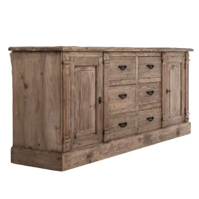 Rustic Reclaimed Wood 6 Drawer Sideboard with 2 Storage Cabinets