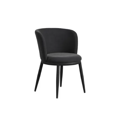 Modern Black Boucle Upholstered Dining Chair with Metal Legs