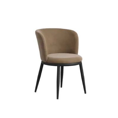 Modern Tan Boucle Upholstered Dining Chair with Black Metal Legs