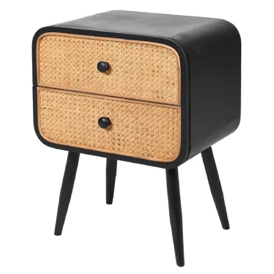 Rattan and Iron 2 Drawer Bedside