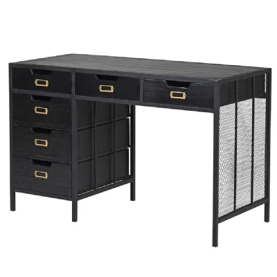 6 Drawer Black And Iron Desk