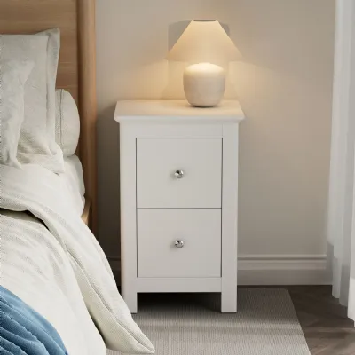 White Wood 2 Drawer Petite Bedside Cabinet