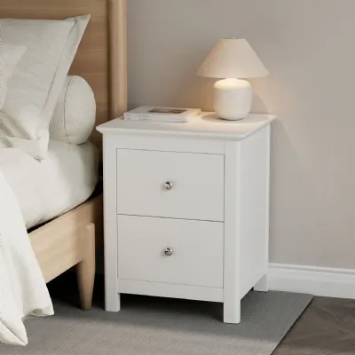White Wood 2 Drawer Shaker Style Small Bedside Cabinet