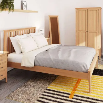 Modern Oak Wood Double Slatted Bed Frame