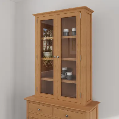 Light Oak 2 Door Small Dresser Top Hutch with LED Lights