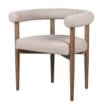 Beige Boucle Curve Back Dining Chair