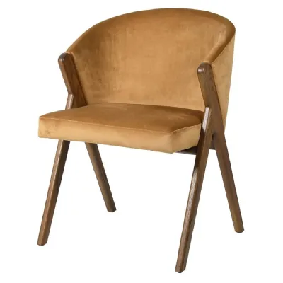 Gold Velvet and Wood Occasional Chair