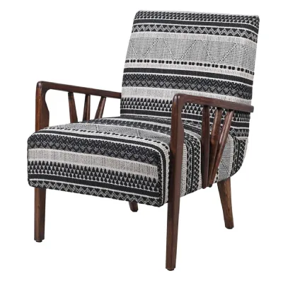 Vintage Black and White Striped Cotton Colonial Armchair