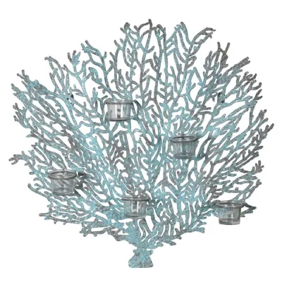 Large Verdigris Coral 5 Candle Holder