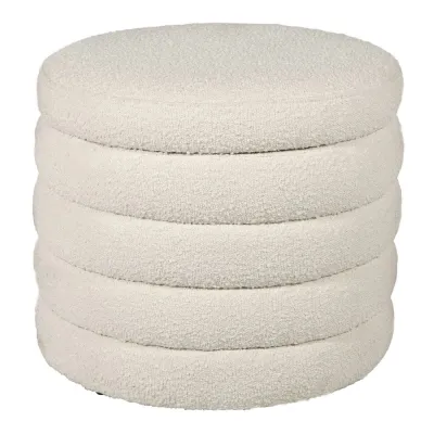 Cream Boucle Ribbed Ottoman Stool