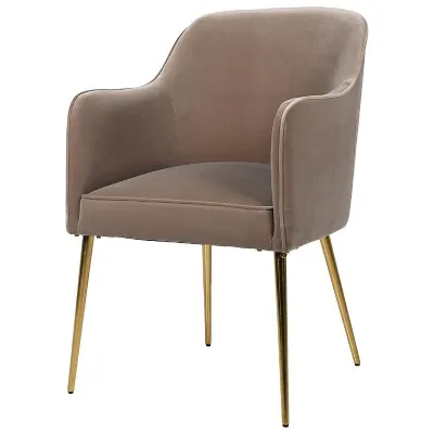 Gold Leg Curve Velvet Beige Chair