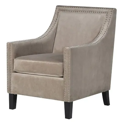 Modern Neutral Fabric Upholstered Armchair With Black Lacquered Feet