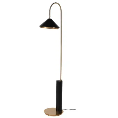 Brass and Black Curved Floor Lamp