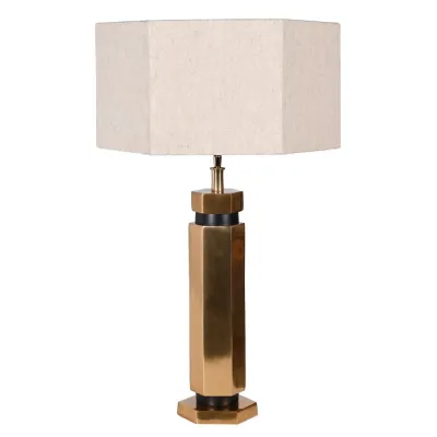 Gold Hexagonal Table Lamp with Linen Shade