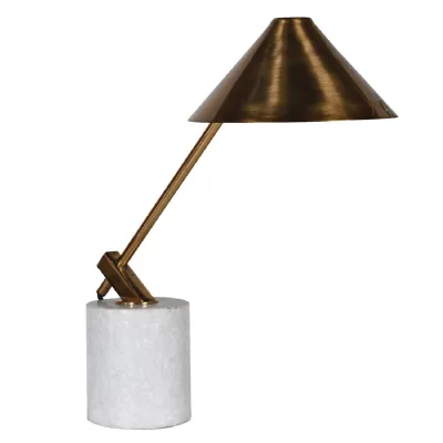 White Marble Base and Antique Brass Desk Lamp