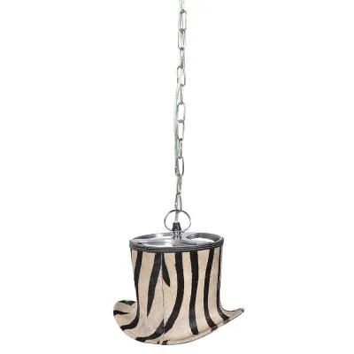 Zebra Animal Print Faux Fur Top Hat Pendant Ceiling Light With Chain