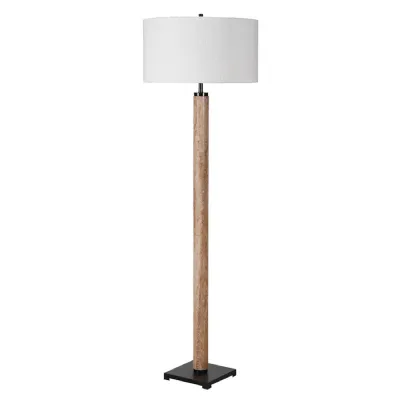 Marble and Matt Black Floor Lamp with Shade