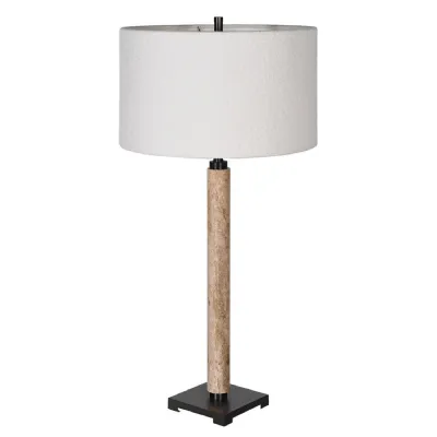 Marble and Matt Black Table Lamp with Shade