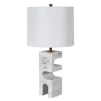 Cut out Arches Marble Table Lamp with Linen Shade