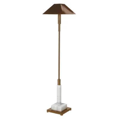 Gold and White Marble Floor Lamp with Metal Shade