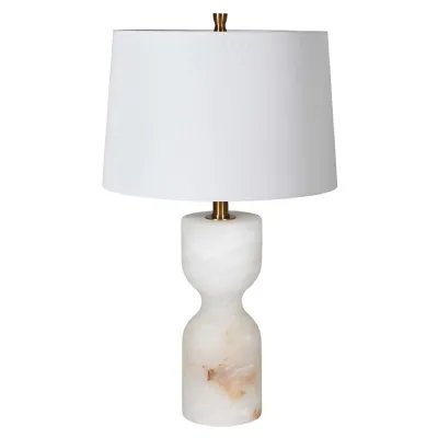 Large Curved White Alabaster Table Lamp with Shade