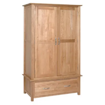 Oak 2 Door 1 Drawer Double Wardrobe 191cm Tall