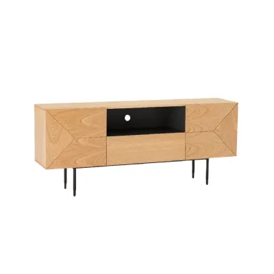 Natural Oak 2 Door 1 Drawer Geometric Large Wide Sideboard