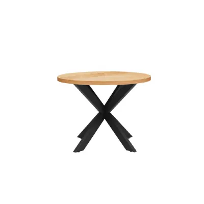 Natural Oak Small Round Dining Table Cross Metal Base 100cm