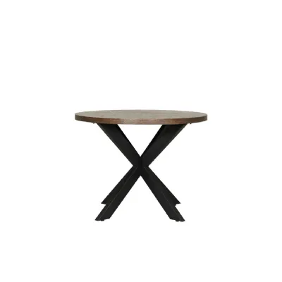 Smoked Oak Round Dining Table Metal Cross Legs 100cm