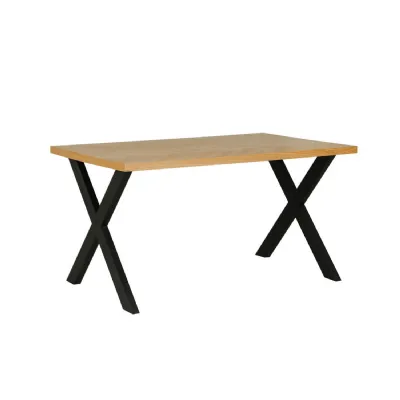 Natural Oak Dining Table Black Metal Cross Legs 140cm