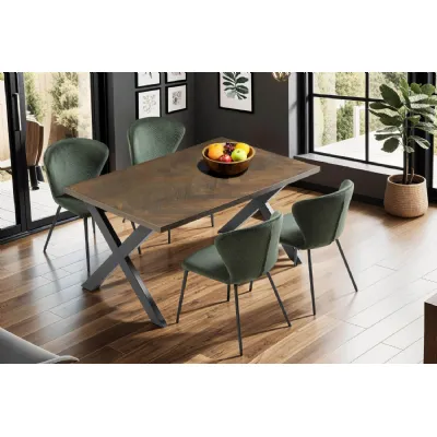 Smoked Oak Dining Table Black Metal Cross Legs 140cm