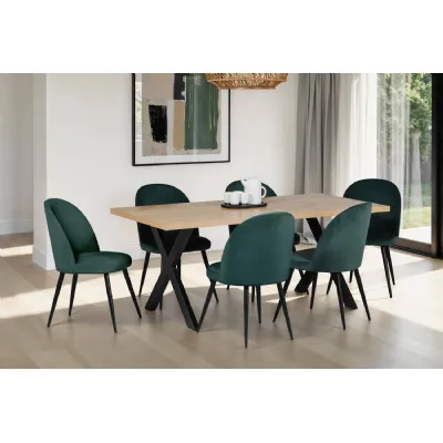 Natural Oak Large Dining Table Cross Metal Legs 180cm