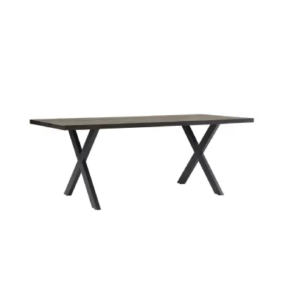 Smoked Oak Large Dining Table Cross Metal Legs 180cm