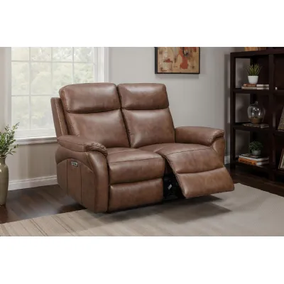 Brown Leather 2 Seater Electric Recliner Sofa