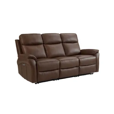 Brown Leather 3 Seater Electric Recliner Sofa